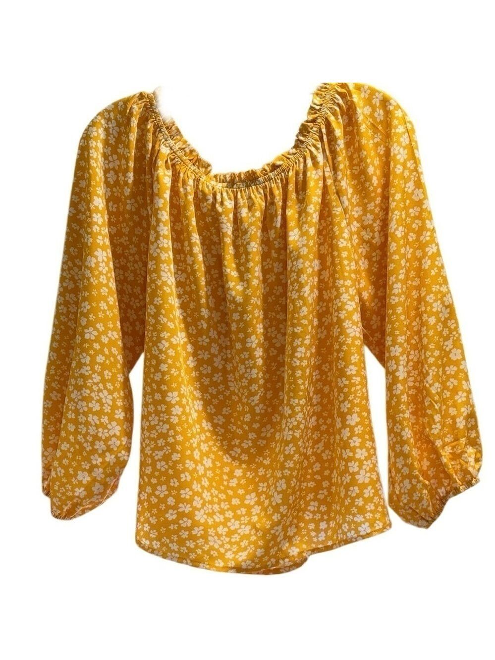 Floral Yellow Off Shoulder Top - Size Medium - Picture 3 of 6